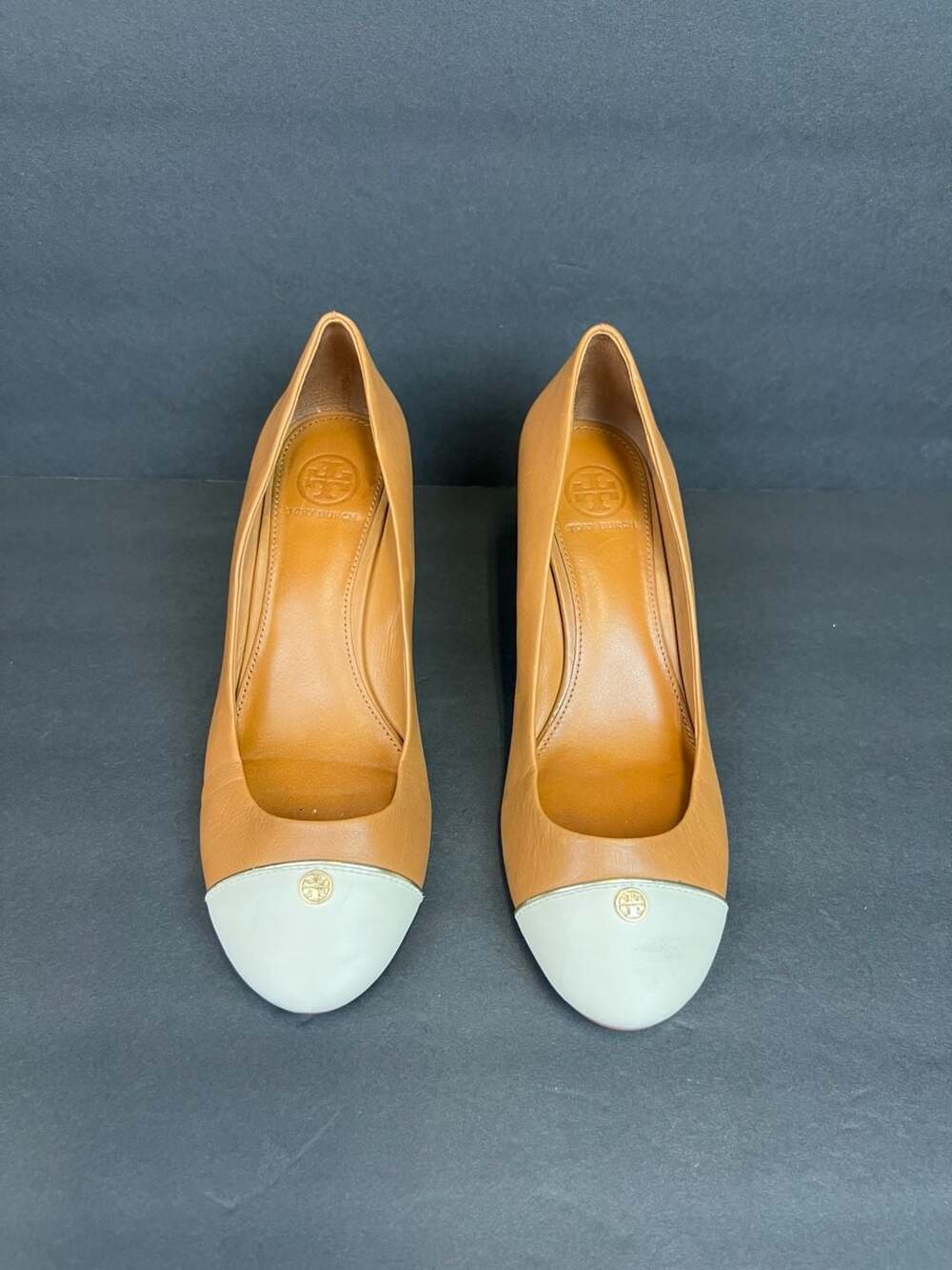 Tory Burch Women's Ivory Brown TIFFY Wedge-Mason Leather Shoes Sz 7.5M MSRP $298